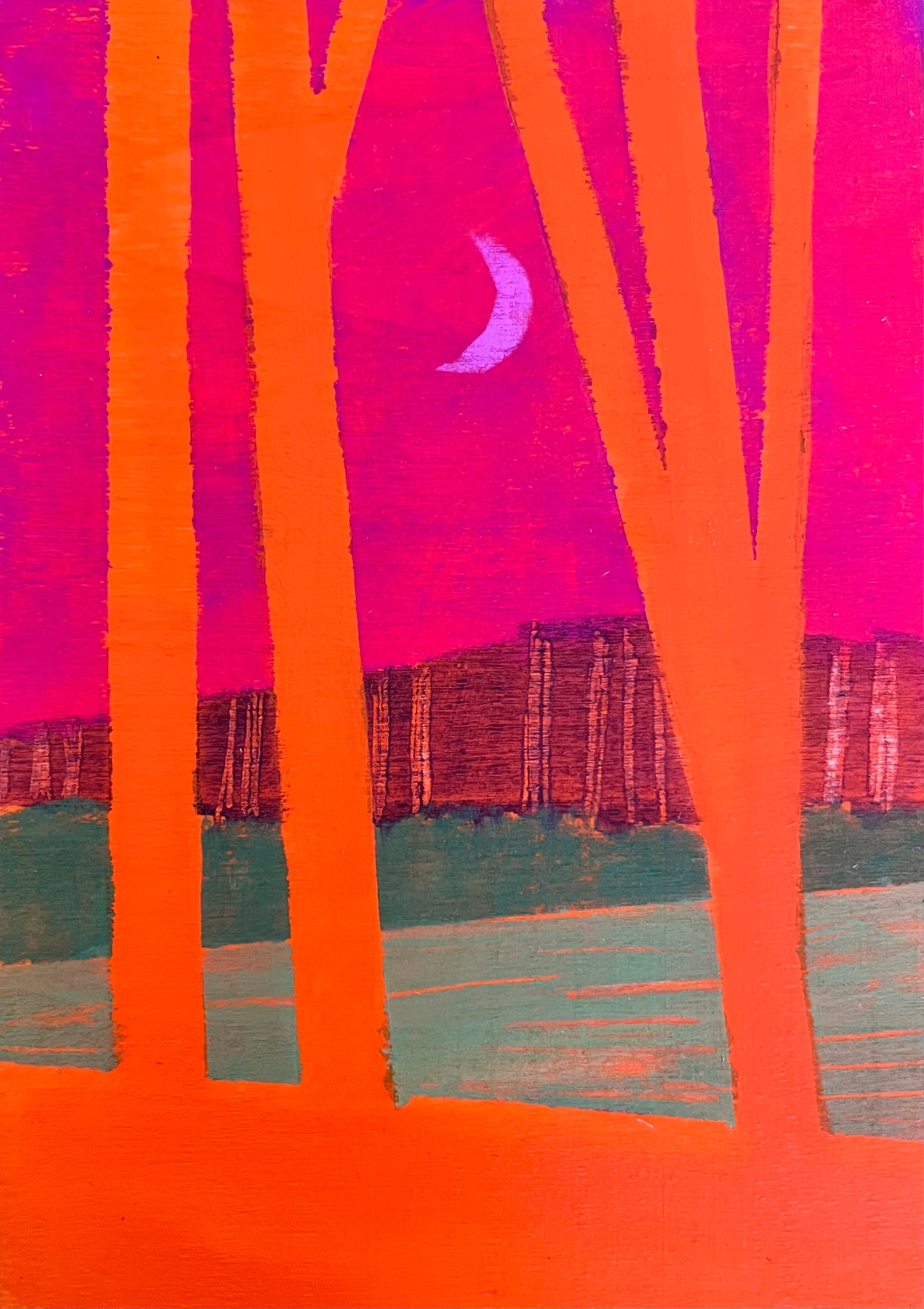 Crescent Moon Through the Trees