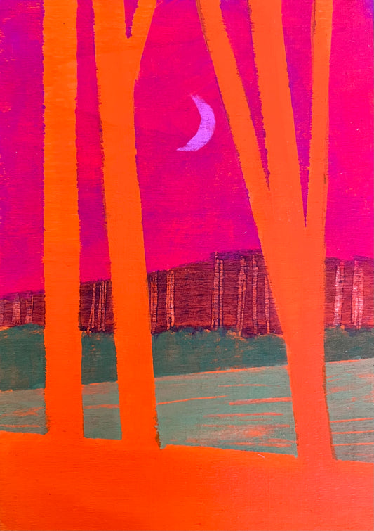 Crescent Moon Through the Trees